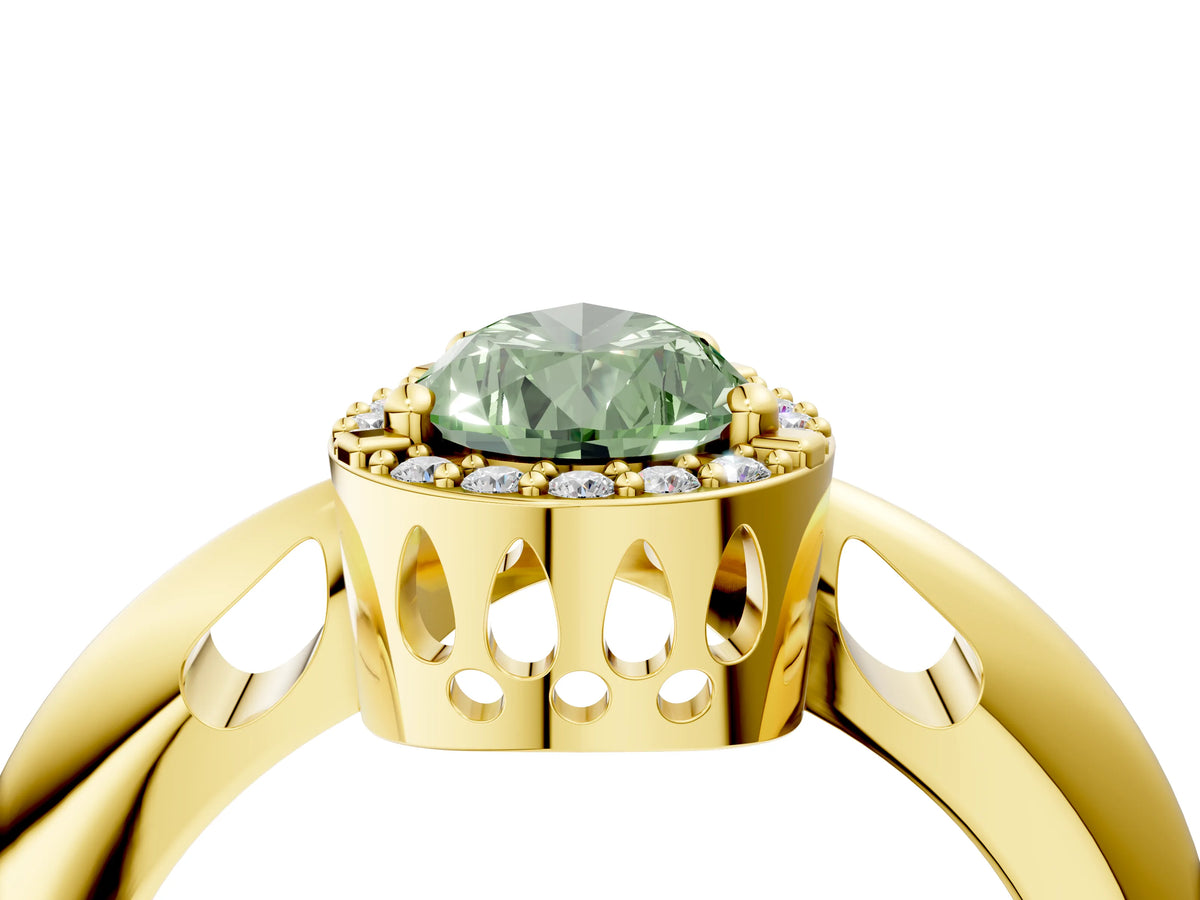 Fancy Green Pear Cut Diamond Halo Engagement Ring in Yellow gold with Plain Split Shank and Prong Setting_4