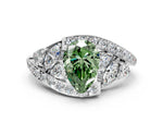 Fancy Green Pear Cut Diamond Halo Ring in Platinum with Marquise and Pavé Band in Prong Setting_12