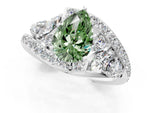 Fancy Green Pear Cut Diamond Halo Ring in Platinum with Marquise and Pavé Band in Prong Setting_13