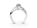 Fancy Green Pear Cut Diamond Halo Ring in Platinum with Marquise and Pavé Band in Prong Setting_15
