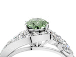 Fancy Green Pear Cut Diamond Halo Ring in Platinum with Marquise and Pavé Band in Prong Setting_16