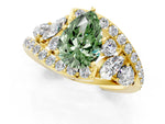 Fancy Green Pear Cut Diamond Halo Ring in Yellow gold with Marquise and Pavé Band in Prong Setting_1