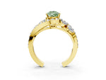 Fancy Green Pear Cut Diamond Halo Ring in Yellow gold with Marquise and Pavé Band in Prong Setting_3