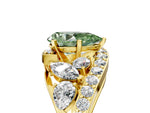 Fancy Green Pear Cut Diamond Halo Ring in Yellow gold with Marquise and Pavé Band in Prong Setting_5