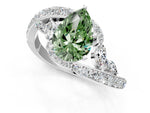 Fancy Green Pear Cut Diamond Solitaire Ring in Platinum with Pavé Twist Band and Prong Setting_7
