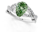 Fancy Green Pear Cut Diamond Solitaire Ring in White gold with Interwoven Pavé Band and Prong Setting_1