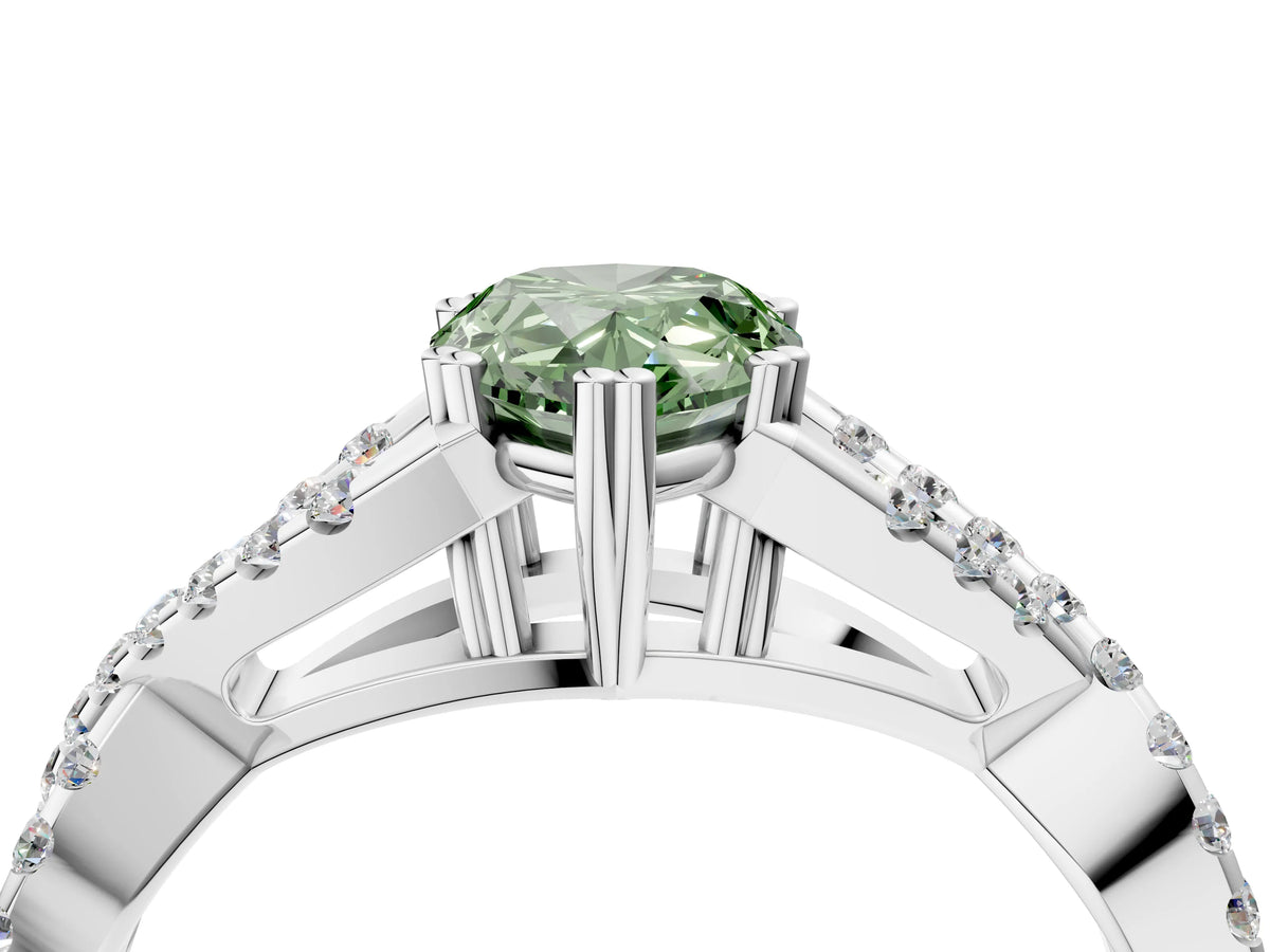 Fancy Green Pear Cut Diamond Solitaire Ring in White gold with Interwoven Pavé Band and Prong Setting_4