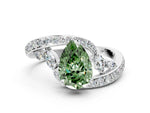 Fancy Green Pear Cut Diamond Solitaire Ring in White gold with Pavé Twist Band and Prong Setting