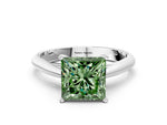 Fancy Green Princess Cut Diamond Cathedral Solitaire Engagement Ring in Silver with Prong Setting