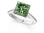 Fancy Green Princess Cut Diamond Cathedral Solitaire Engagement Ring in Silver with Prong Setting_1