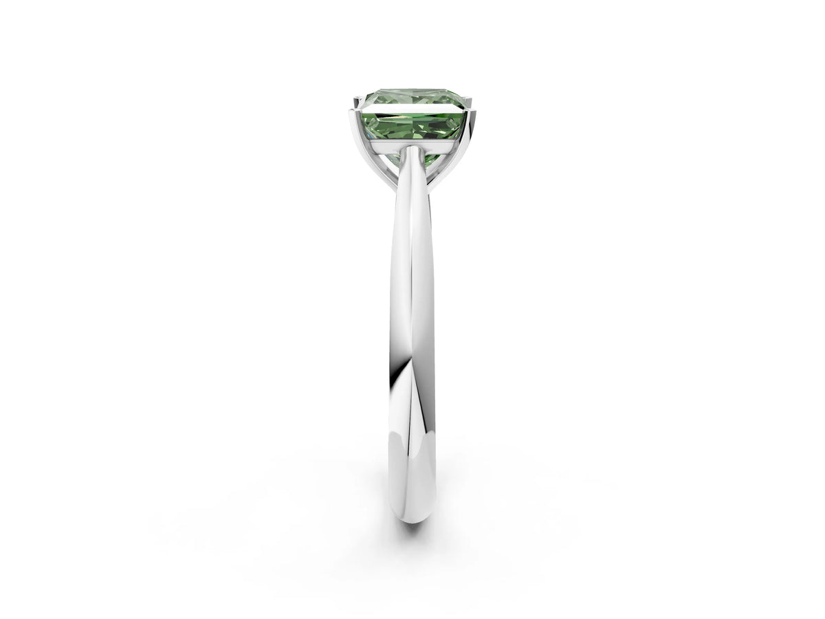 Fancy Green Princess Cut Diamond Cathedral Solitaire Engagement Ring in Silver with Prong Setting_2