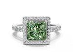 Fancy Green Princess Cut Diamond Halo Engagement Ring in Platinum with Milgrain Detail and Pavé Band_12