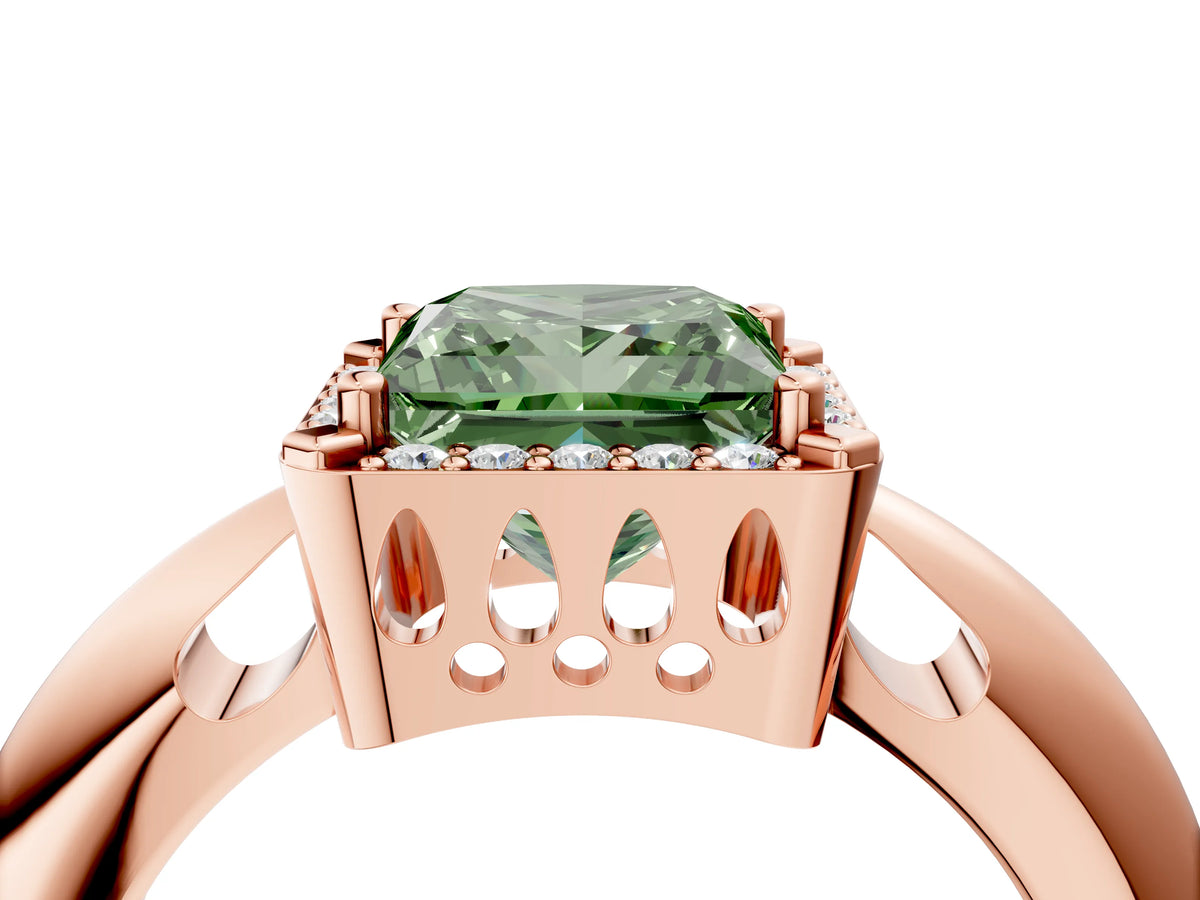 Fancy Green Princess Cut Diamond Halo Engagement Ring in Rose gold with Plain Split Shank and Prong Setting_4