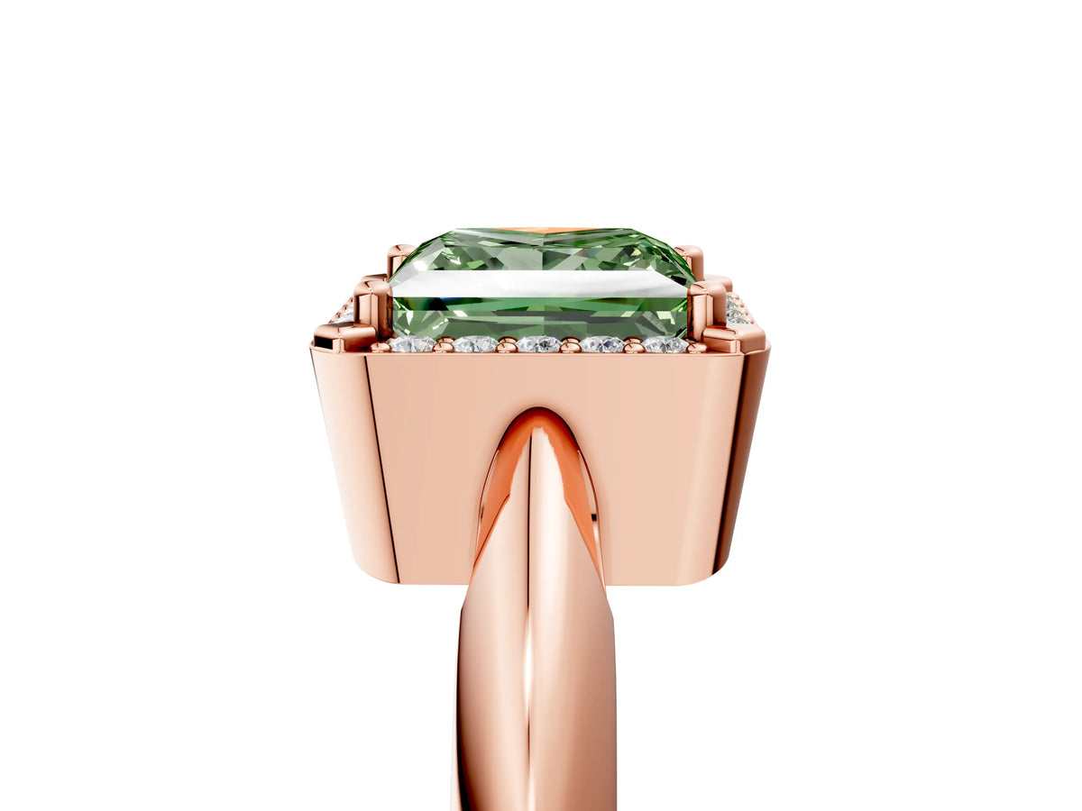 Fancy Green Princess Cut Diamond Halo Engagement Ring in Rose gold with Plain Split Shank and Prong Setting_5