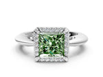 Fancy Green Princess Cut Diamond Halo Engagement Ring in Silver with Plain Split Shank and Prong Setting_12