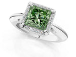Fancy Green Princess Cut Diamond Halo Engagement Ring in Silver with Plain Split Shank and Prong Setting_13