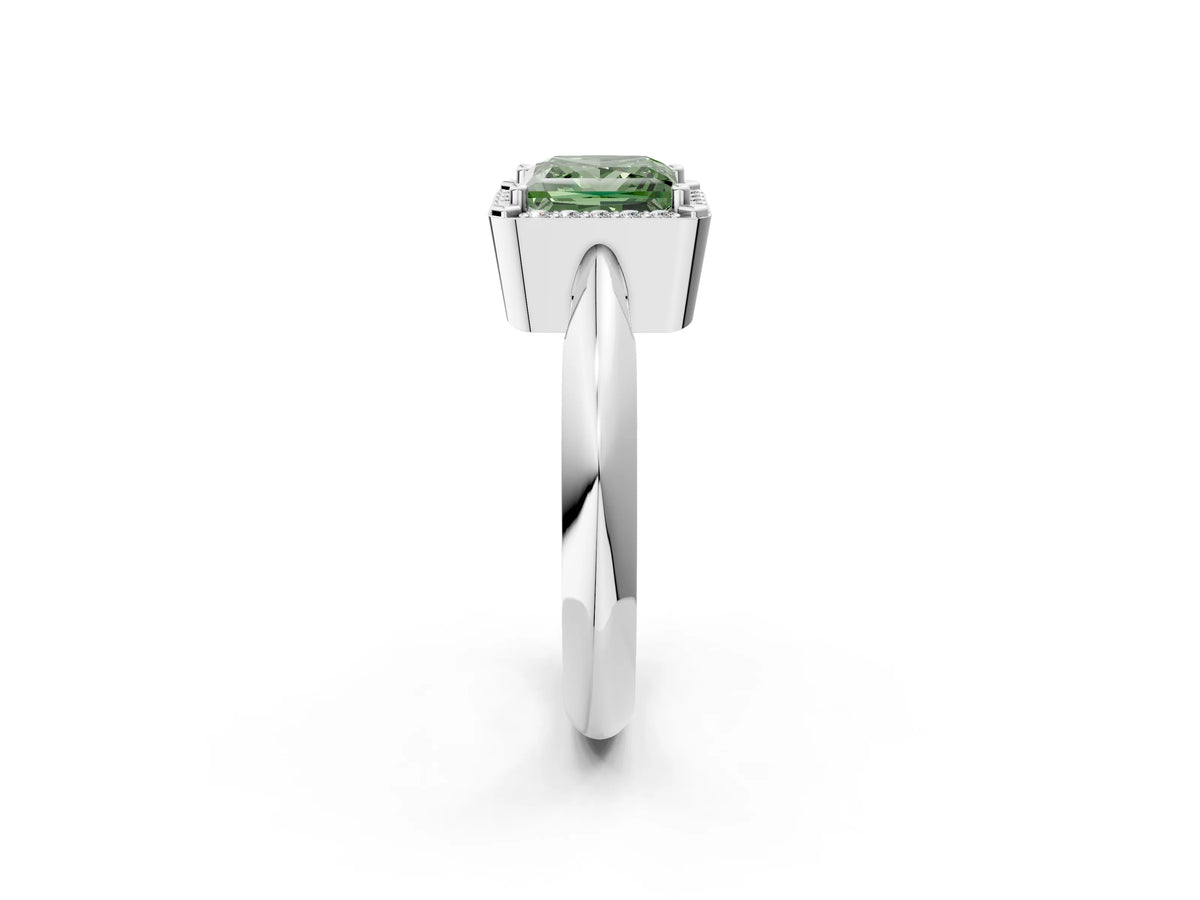 Fancy Green Princess Cut Diamond Halo Engagement Ring in Silver with Plain Split Shank and Prong Setting_14