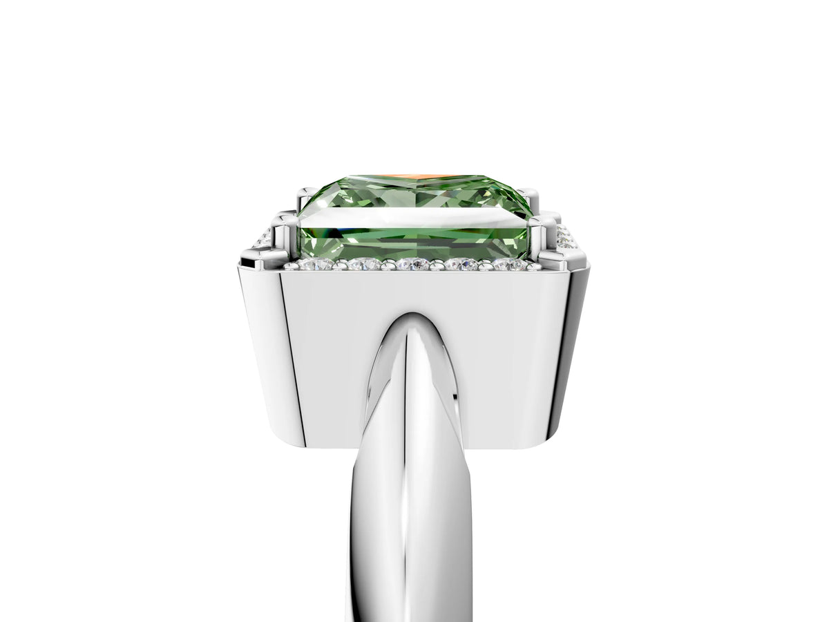 Fancy Green Princess Cut Diamond Halo Engagement Ring in Silver with Plain Split Shank and Prong Setting_17