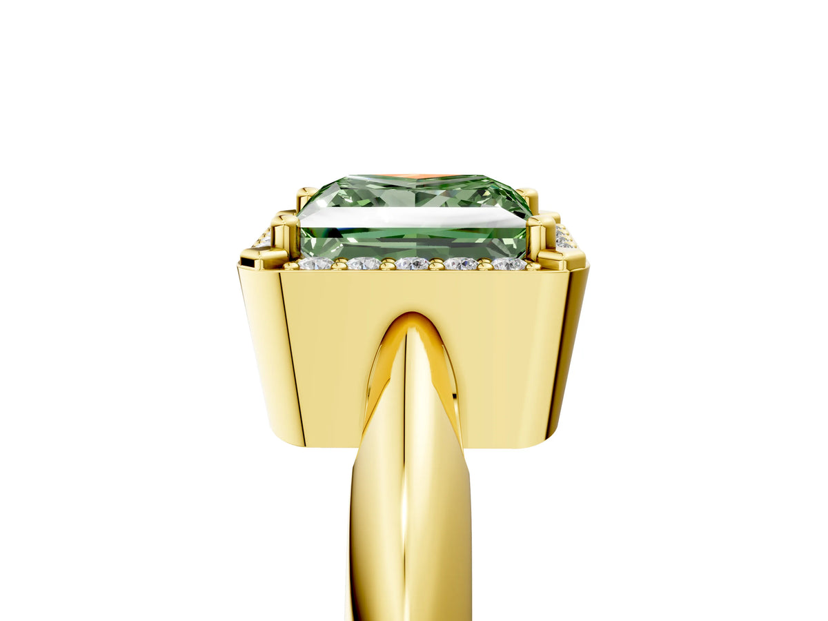 Fancy Green Princess Cut Diamond Halo Engagement Ring in Yellow gold with Plain Split Shank and Prong Setting_5