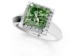 Fancy Green Princess Cut Diamond Halo Ring in White gold with Cathedral Band and Prong Setting_1