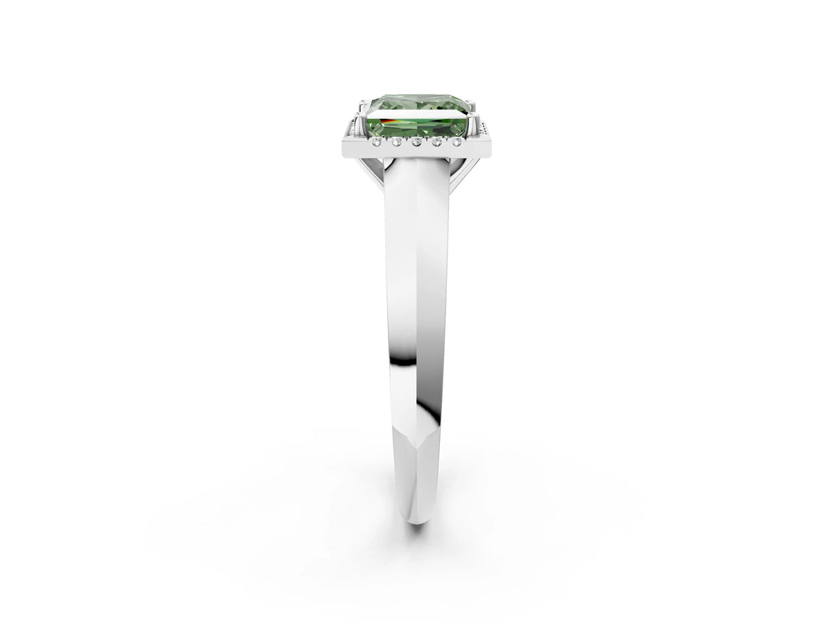 Fancy Green Princess Cut Diamond Halo Ring in White gold with Cathedral Band and Prong Setting_2