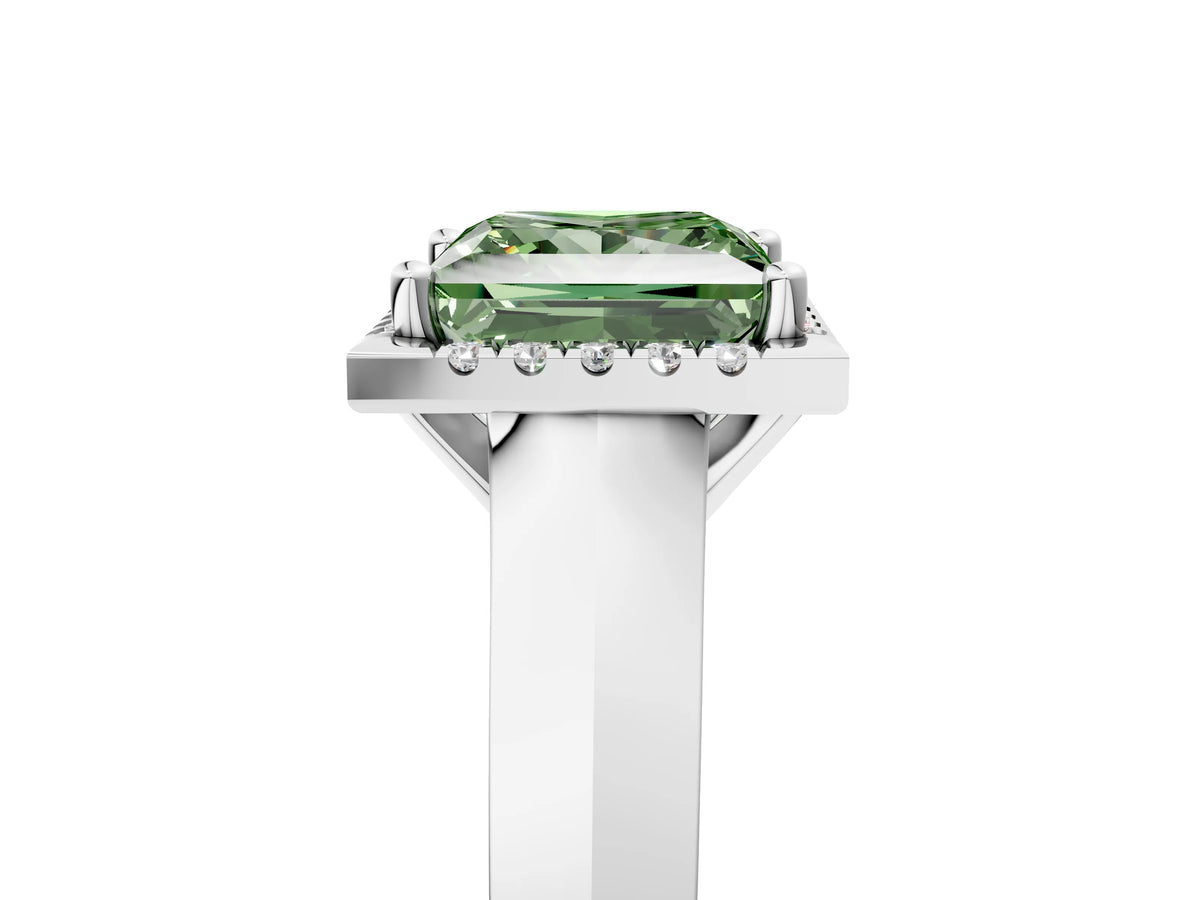 Fancy Green Princess Cut Diamond Halo Ring in White gold with Cathedral Band and Prong Setting_5