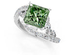 Fancy Green Princess Cut Diamond Solitaire Ring in Platinum with Pavé Twist Band and Prong Setting_7