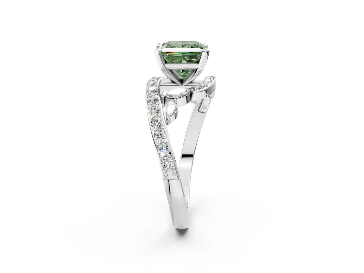 Fancy Green Princess Cut Diamond Solitaire Ring in Platinum with Pavé Twist Band and Prong Setting_8