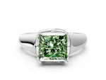 Fancy Green Princess Cut Diamond Solitaire Ring in Platinum with Smooth Wide Band and Prong Setting_12