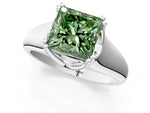 Fancy Green Princess Cut Diamond Solitaire Ring in Platinum with Smooth Wide Band and Prong Setting_13