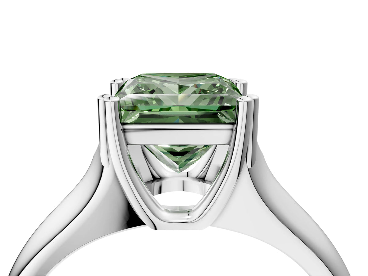 Fancy Green Princess Cut Diamond Solitaire Ring in Platinum with Smooth Wide Band and Prong Setting_16