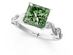 Fancy Green Princess Cut Diamond Solitaire Ring in Platinum with Twisted Ribbon Band and Round Accents_1