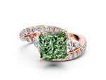 Fancy Green Princess Cut Diamond Solitaire Ring in Rose gold with Pavé Twist Band and Prong Setting