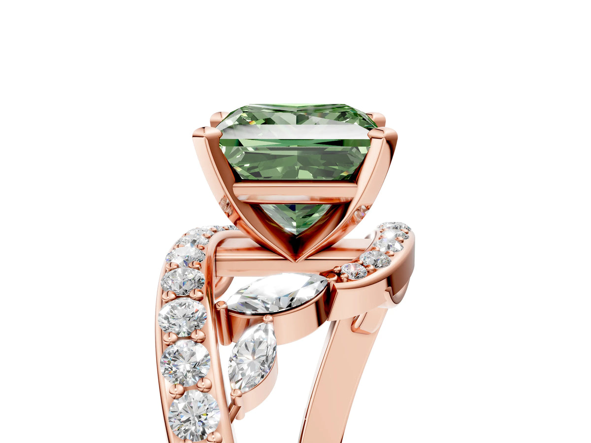 Fancy Green Princess Cut Diamond Solitaire Ring in Rose gold with Pavé Twist Band and Prong Setting_5