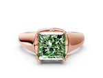 Fancy Green Princess Cut Diamond Solitaire Ring in Rose gold with Smooth Wide Band and Prong Setting