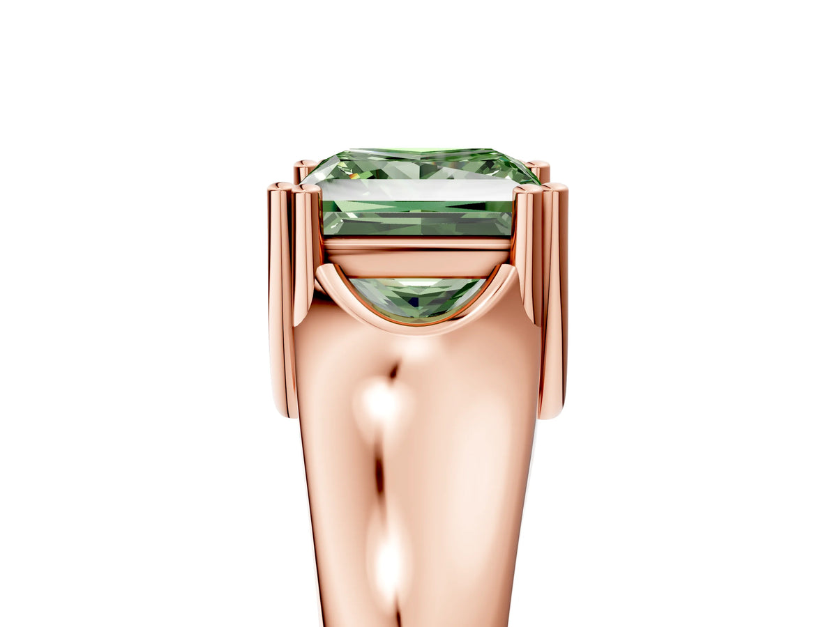 Fancy Green Princess Cut Diamond Solitaire Ring in Rose gold with Smooth Wide Band and Prong Setting_5