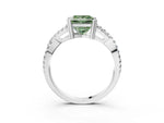 Fancy Green Princess Cut Diamond Solitaire Ring in Silver with Interwoven Pavé Band and Prong Setting_9
