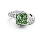 Fancy Green Princess Cut Diamond Solitaire Ring in Silver with Pavé Twist Band and Prong Setting_6