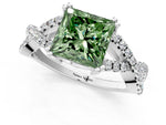Fancy Green Princess Cut Diamond Solitaire Ring in White gold with Interwoven Pavé Band and Prong Setting_1
