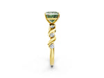 Fancy Green Princess Cut Diamond Solitaire Ring in Yellow gold with Twisted Ribbon Band and Round Accents_2