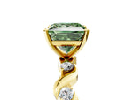 Fancy Green Princess Cut Diamond Solitaire Ring in Yellow gold with Twisted Ribbon Band and Round Accents_5
