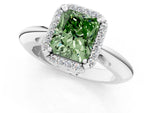 Fancy Green Radiant Cut Diamond Halo Engagement Ring in Platinum with Plain Split Shank and Prong Setting_13