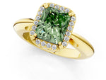 Fancy Green Radiant Cut Diamond Halo Engagement Ring in Yellow gold with Plain Split Shank and Prong Setting_1