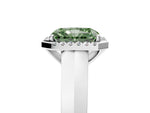 Fancy Green Radiant Cut Diamond Halo Ring in Platinum with Cathedral Band and Prong Setting_11