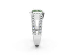 Fancy Green Radiant Cut Diamond Halo Ring in Silver with Split Shank Band and Prong Setting_14