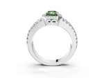 Fancy Green Radiant Cut Diamond Halo Ring in Silver with Split Shank Band and Prong Setting_15