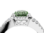 Fancy Green Radiant Cut Diamond Halo Ring in Silver with Split Shank Band and Prong Setting_16