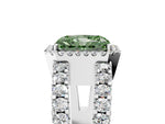 Fancy Green Radiant Cut Diamond Halo Ring in Silver with Split Shank Band and Prong Setting_17