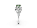 Fancy Green Radiant Cut Diamond Halo Ring in White gold with Marquise and Pavé Band in Prong Setting_2