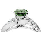 Fancy Green Radiant Cut Diamond Halo Ring in White gold with Marquise and Pavé Band in Prong Setting_4